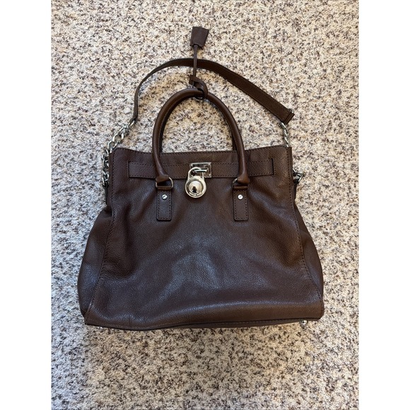 Michael Kors Handbags - Michael Kors Brown Satchel Chain Strap Padlock Silver Hardware Double Handles